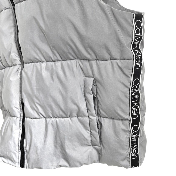 Calvin Klein Puffer Vest Water Resistant Hood Reflective Grey Men's 2XL - Picture 11 of 12